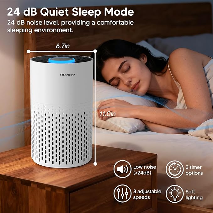 Air Purifiers for Home Bedroom Up to 1250 Ft² - HEPA Air Purifier with Aroma & Sleep Mode - 24dB Small Room Air Purifier for Allergies, Smoke, Dust, Pollen, Pet Dander,4000B,White