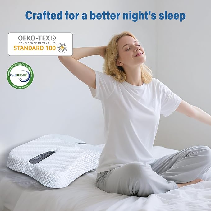 SAHEYER Anti-Snoring Pillow for Side Sleepers, Stop Snore Aid with Memory Foam, Orthopedic Pillow for Sleeper, Snoring Solution and Remedy, Anti-Snore Devices, White