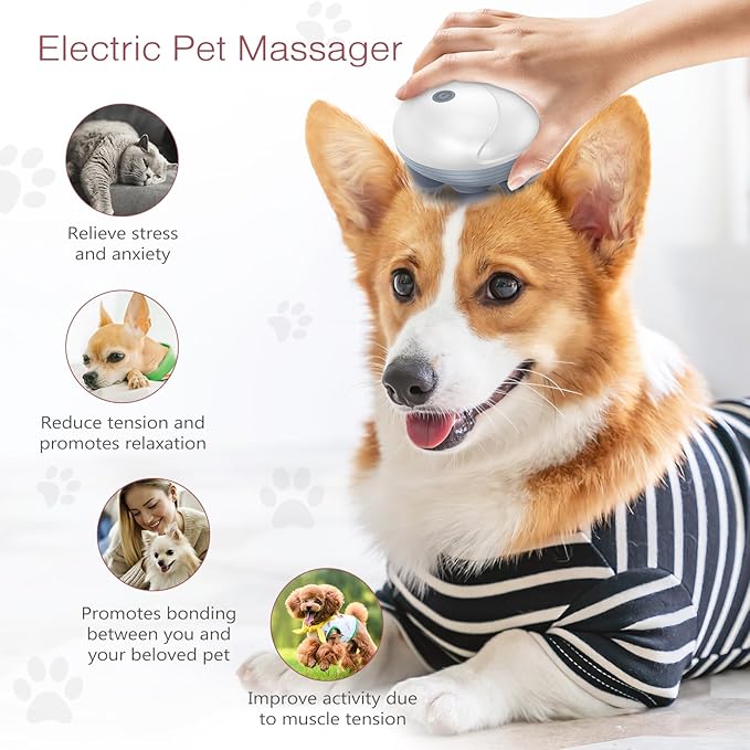 LOFICOPER Electric Scalp Massager, Pet Massager for Dogs and Cats, Handheld Electric Scalp with 4 Rotating Massage Heads, 96 Massage Nodes, for Pet Relaxation, Soothing Mood