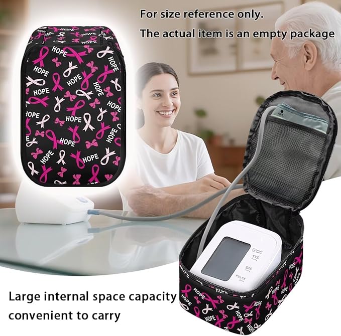 Breast Cancer Awareness Carrying Case Compatible with Blood Pressure Monitor Ribbon Print Home Blood Pressure Monitor Case Travel Storage Organizer Bag