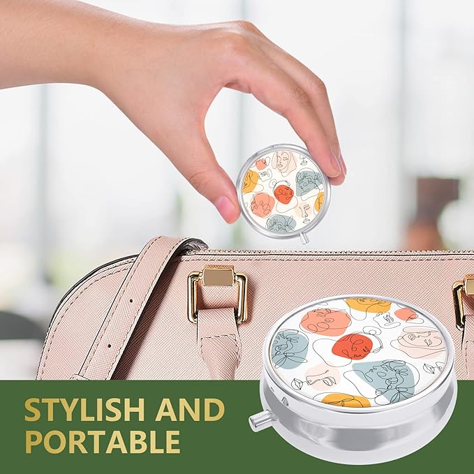 Nipichsha Pill Box, Small Pill Case for Purse & Pocket, Cute Travel Medicine Organizer, Portable Medicine Container Holder to Hold Vitamins, Medication, Fish Oil & Supplement, Guise