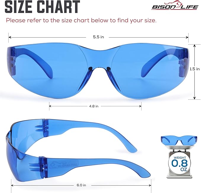 BISON LIFE Safety Glasses - Scratch Resistant Wrap Around Eyewear, Polycarbonate ANSI Z87.1 Impact Resistant Lens