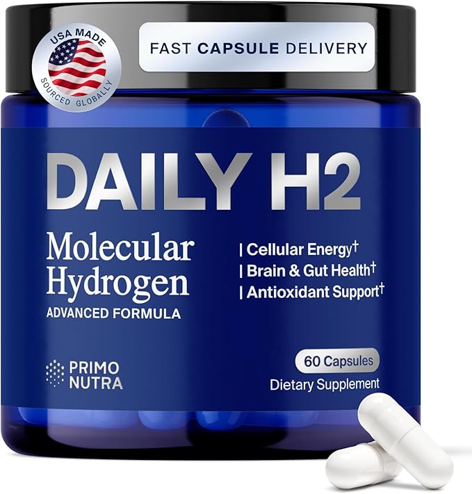 Hydrogen Water Tablets Alternative | DailyH2 Molecular Hydrogen Capsules | 3mg H2 for Cellular Energy, Focus & Recovery | Brain, Gut & Mitochondrial Support | 60 Caps