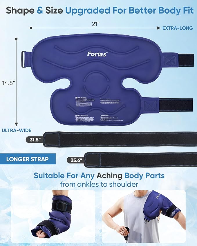 Forias 21" XXXL Ice Pack for Pain Relief, Gel Ice Packs for Injuries, Reusable Knee Ice Pack Wrap with Cold Compression for Knee After Surgery, Swelling, and ACL,Blue