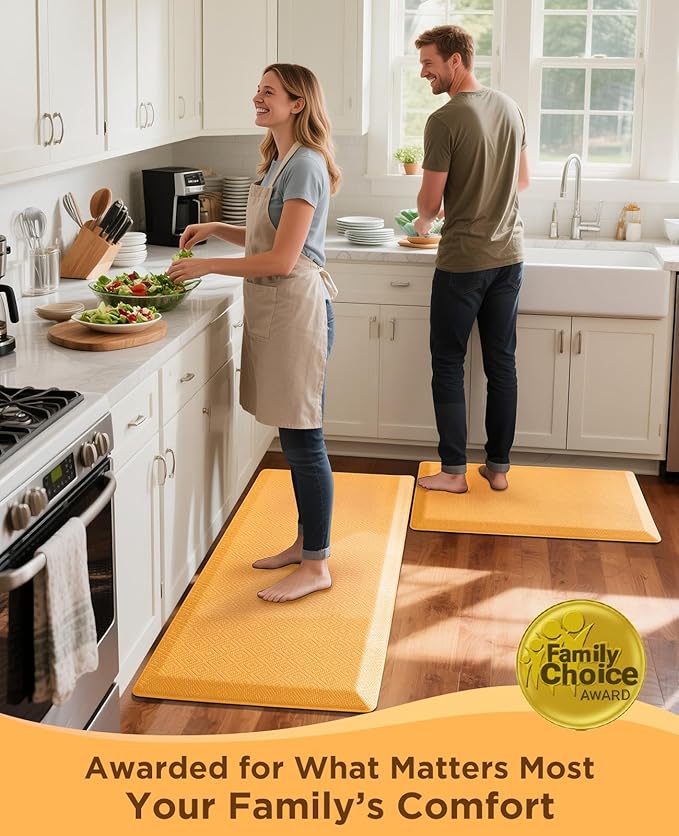 Ophanie Kitchen Mats for Floor, 3/4 Inch Thick Kitchen Rugs, 20''x32'' Anti Fatigue Standing Cushioned Mat, Waterproof,Comfort Ergonomic Mat for Office, Home, Sink,Orange Non-Slip Bottom