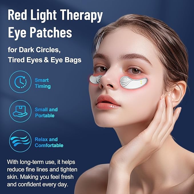 Under Eye Light Therapy Device,Portable Massager Patches,Beauty Device with Eye Massage for Relieve EyeBags,Fatigue, Dark Circles,Wrinkle,Red Light Therapy with Gel(Sliver)