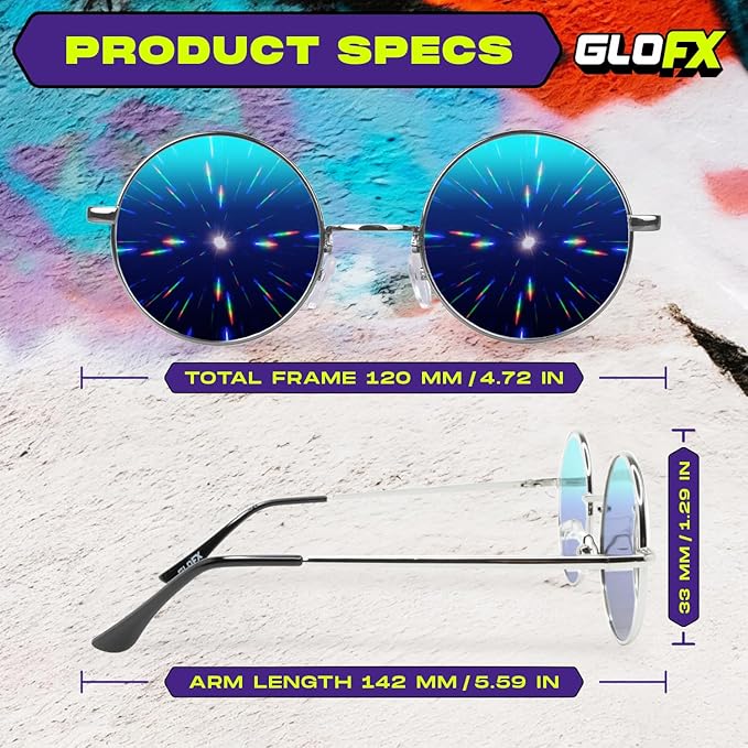 GloFX Diffraction Glasses | Hippie and Pilot Style Metal Frames with Mirror Lens and 3D Prism Rainbow Effect