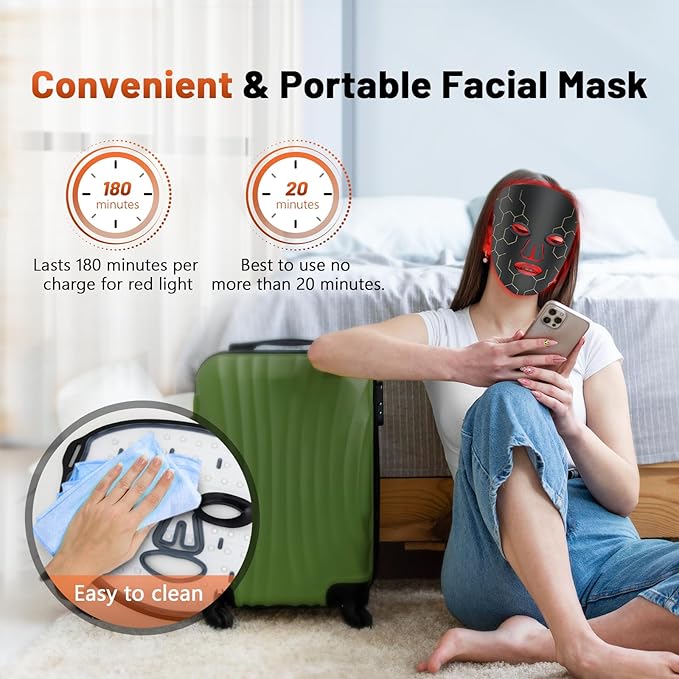 Red Light Therapy for Face, 7-1 Colors Portable Led Face Mask Light Therapy with Remote, Near-Infrared 850nm Wavelength with Timing Function for Anti-Aging Skincare at Home 288 LED Beads