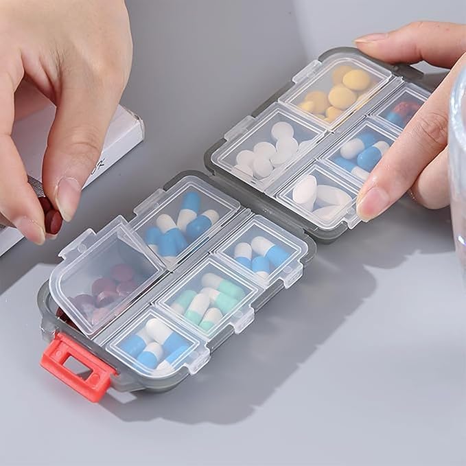 INVODA 7-Day Pill Organizer with Medicine Labels Travel Pill Case Compact, Portable Medication Organizer for Daily Use (3.7 x 2.4 x 1.18 Inches)