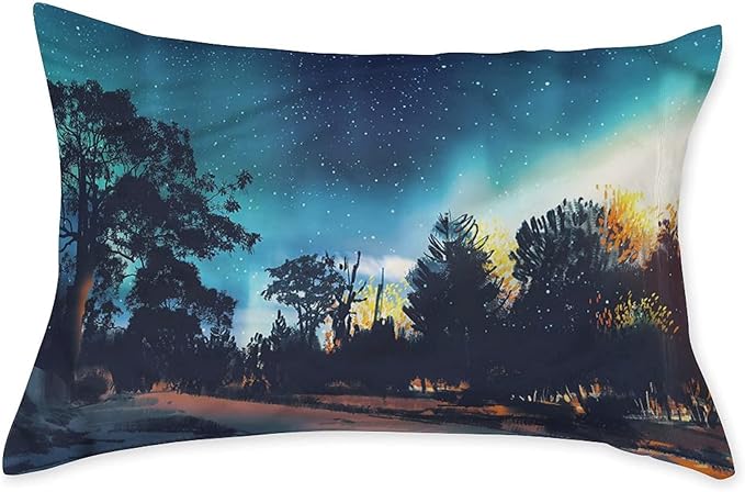 Decorative Bedding Sheet Set Cal-King Size, Fantasy Deep Pockets Fitted Sheet & 2 Pillow Sham Set(No Flat Sheet), Aurora Borealis Night Print Microfiber 3pc Bed Sheets Set, for Women & Men Bedding