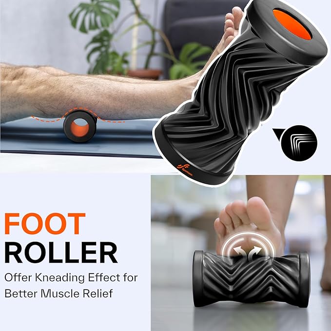 Sportneer 4 in 1 Foam Set, Muscle Relax Kit with 2 Textured Foam Pilates Rollers, Stringed Exercise Ball, Lacrosse Ball for Muscle Shoulder Back Leg Whole Body Relax Fitness Yoga