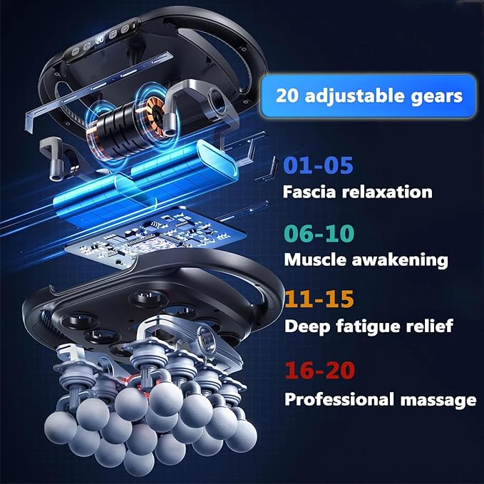 16 Head Massage Gun Deep Tissue, Back Massager for Pain Relief, Muscle Massager 9 Modes 20 Levels for Fitness Running Work Shoulder Waist Thigh Muscle Relaxation Gift for Women Men Moms Dads