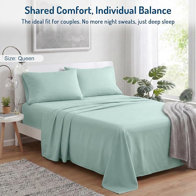Degrees of Comfort Coolmax® Cooling Bed Sheets Queen Size for Hot Sleepers, Moisture Wicking Sheet Set for Night Sweats, Deep Pocket, Ultra Soft, Cozy for All Seasons, Aqua 4 Pieces