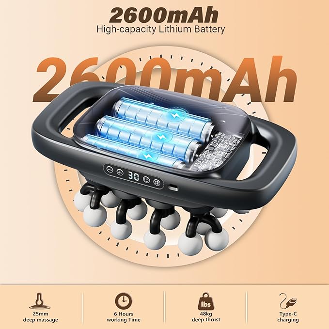 20 Head Massage Gun Deep Tissue, 2026 Upgrade Back Muscle Massager with3 Modes & 30 Intensities,2600mAh,6H Runtime Quiet Percussion Massager for Legs, Waist, Back Muscle Pain Relief