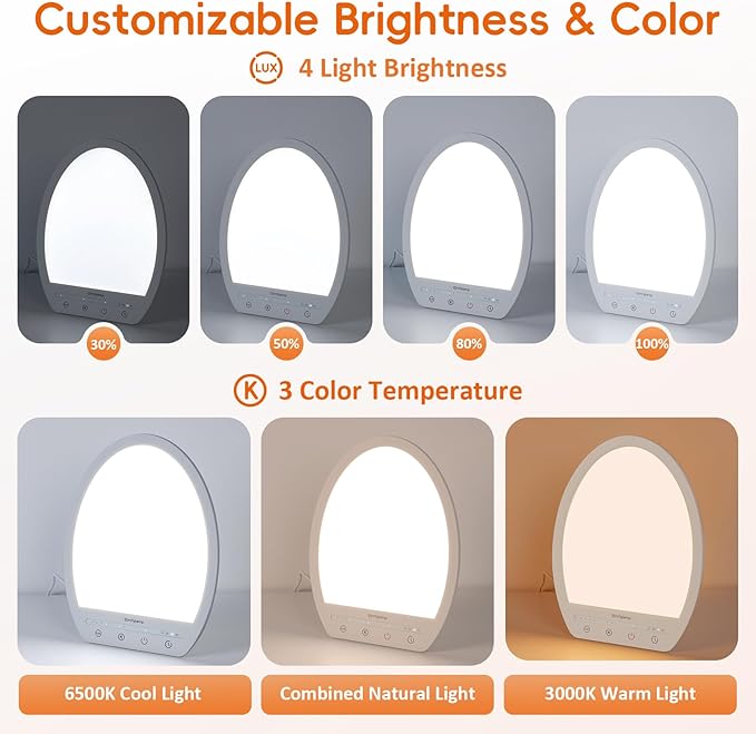 Comfytemp Light Therapy Lamp, Up to 16,000 Lux Sunlight Daylight Lamp with Touch Control, 4 Brightness & 3 Color Temperature, Birthday Gifts for Men Women Her, for Home Office Working Use
