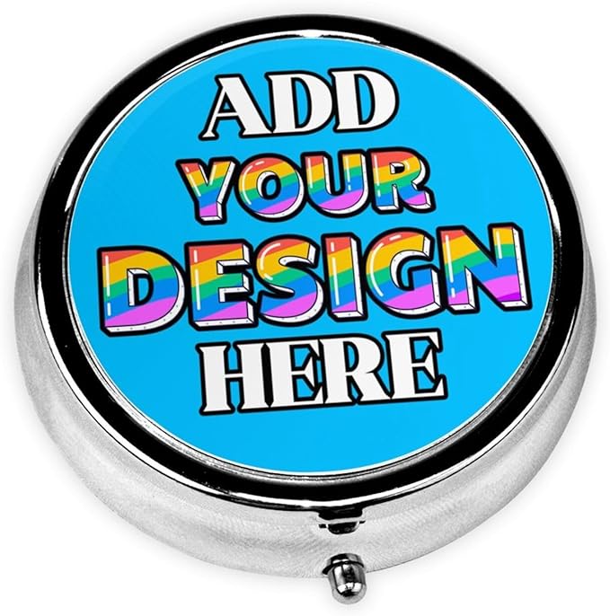 Custom Pill Box, Medicine Pill Organizer Case Container Travel Pill Holder Vitamin for Purse Med Wallet Portable Mini Pastillero Round, Deep Sky Blue, Personalized Gifts with Photo