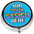 Custom Pill Box, Medicine Pill Organizer Case Container Travel Pill Holder Vitamin for Purse Med Wallet Portable Mini Pastillero Round, Deep Sky Blue, Personalized Gifts with Photo