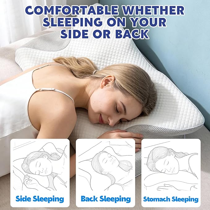 Neckhaven Pillow Snoring for Sleeping Ergonomic Sleep Apnea Pillow with Memory Foam Cervical Neck Pillow for Pain Relief with Pillowcase (Gray)