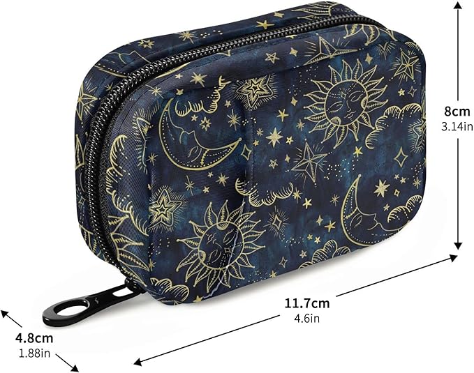 Pill Box Vintage Moon Sun Star Sky 7 Day Pill Case Travel Pill Organizer Bag with Zipper Portable Weekly Vitamin Medicine Supplement Holder Pouch Bag