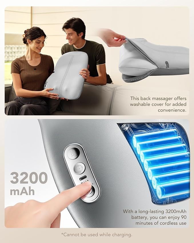 SKG TS700 Cordless Full Back Massager for Pain Relief Deep Tissue Up and Down 4D Shiatsu Back Massager with Heat Gifts for Men and Women Dad Mom Grandpa