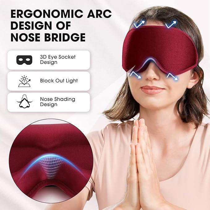 Sleep Mask | 99% Fully Block Out Light Eye Sleep Mask | Long Lash Extension | 3D Deep Contoured Eyes Cover Zero Pressure | Adjustable Straps | Sleep Travel Home Nap Rest Women Men (Red)