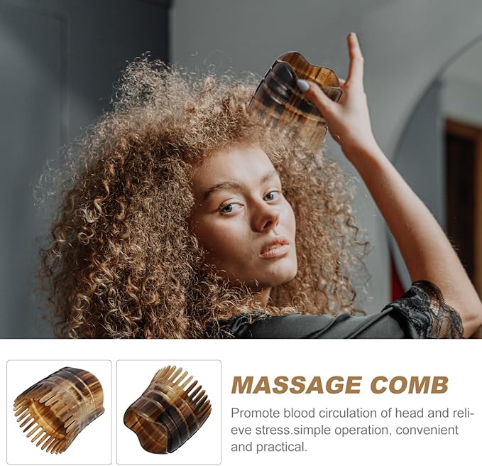 Massage Tool Hair Scalp Massager Natural Bull Horn Detangling Brush Fine Teeth Massager Exfoliating Shampoo Brush Scalp Scrub Shower Scratcher Comb Scalp Massage Comb