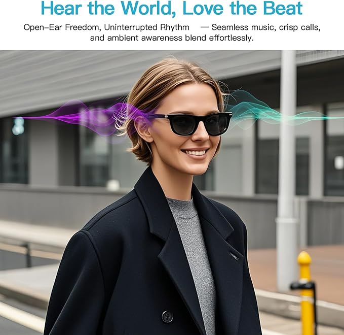 Smart Glasses for Men Women - Bluetooth Audio Sunglasses with Polarized Lenses - Wireless Headphones, Hands-Free Calling, UV Protection, Open Ear, IP67 Waterproof for Driving Fishing Walking