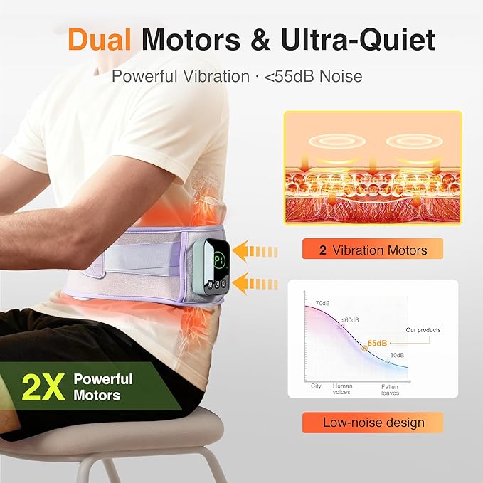 Graphene-Infused Cordless Heating Pad with Massager for Back, 5000mAh Rechargeable Portable Lower Back Massager with 3 Heat 3 Vibration with 20/30/40 mins Timer Options, Gifts for Women Men Mom Dad