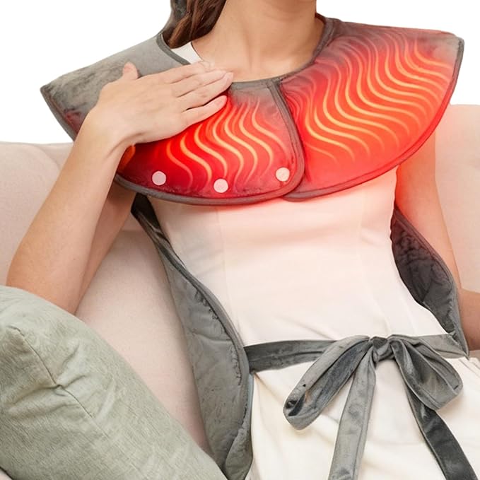 6 Heat & 4 Timer Weighted Heating Pad for Neck & Shoulder → Deep Muscle Pain Relief & Soothing Therapy for Upper Back, Machine Washable, Ideal for Men/Women(Dark Gray,SN-K)