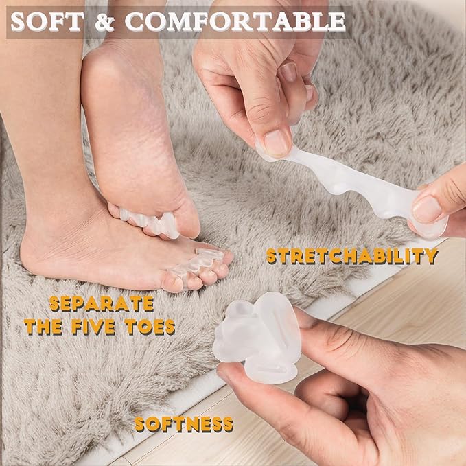 SEBS Toe Separators for Bunions & Overlapping Toes - Soft Gel Toe Spacers for Yoga, Running Recovery & High Heel Relief - Hypoallergenic & Washable Foot Care (2 Pairs)