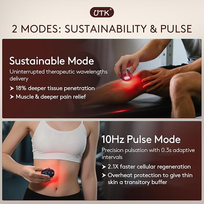 UTK 12-Light Red Therapy Device | 660nm+850nm Dual Wavelength | 4 Modes | 5-20min Timer | Compact & Portable | Gift for Family & Friends
