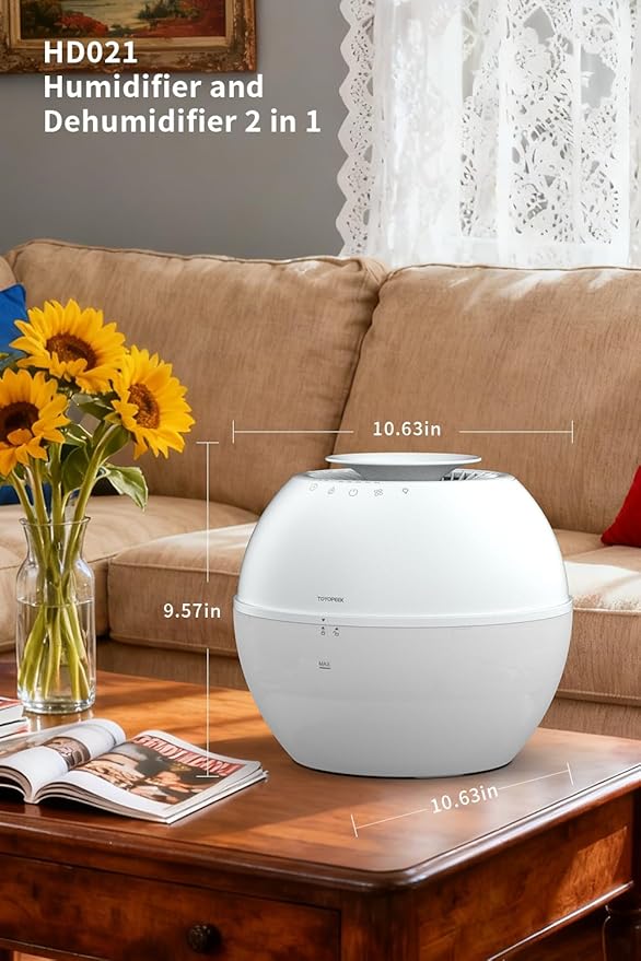 HD021 Dual 2 in 1 Dehumidifier & Humidifier Combo Small Dehumidifiers with Drain Hose 101oz Water Tank Compact Portable Air Purifier Smart Dehumidifier Auto Steam Humidifiers for Bedroom Home