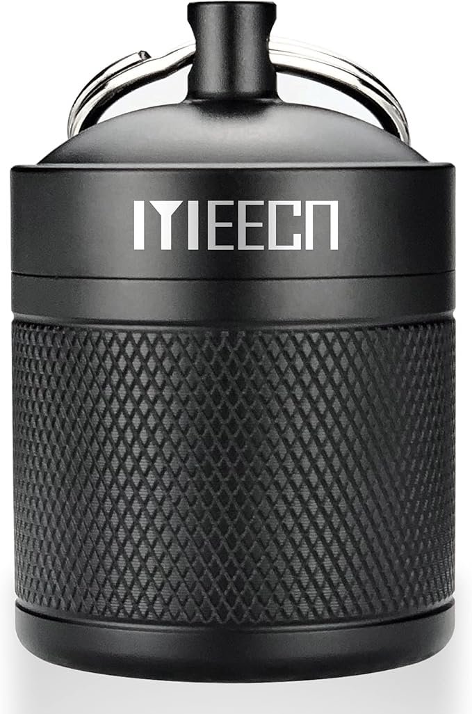 Keychain Pill Holder, Box, Aluminum, Waterproof Container, Pill Organizer for Outdoor Travel Camping, Size: 1.6 x 1.6 x 2 in (Black)
