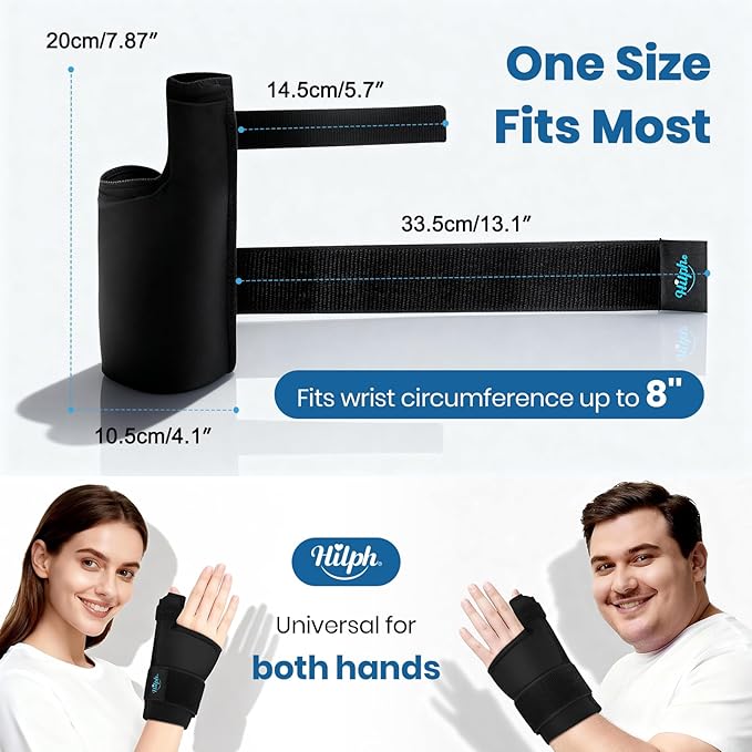Hilph Thumb Wrist Ice Pack Wrap for Carpal Tunnel & Tenosynovitis with Thumb Splint Support, Soft Gel Wrist Ice Sleeve for Hand Hot Cold Therapy, Arthritis, Tendonitis, Mommy Wrist, Sports Injuries