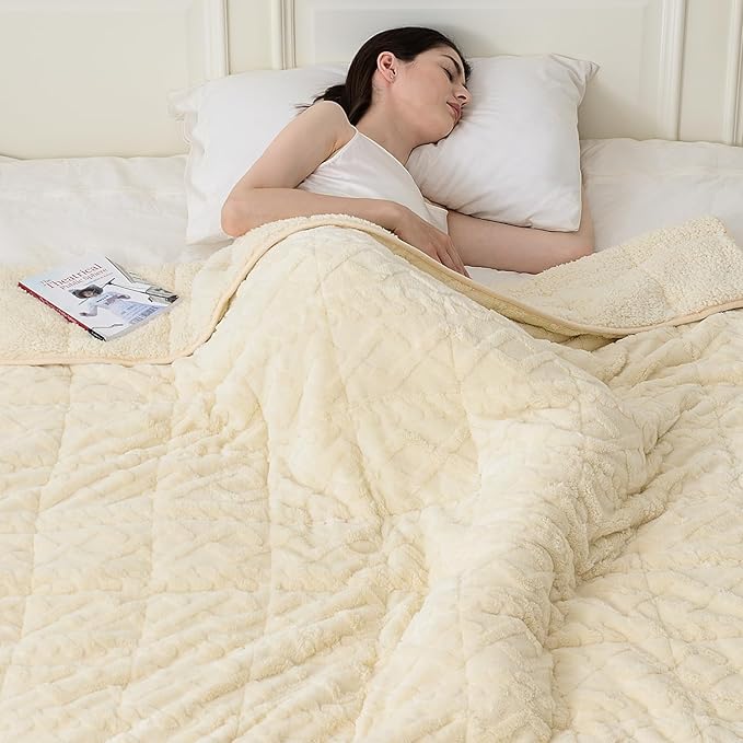 Topblan Weighted Blanket for Adults, 48" x 72" 15lbs, Soft Sherpa Twin Size Heavy Blanket with 3D Jacquard Flannel Fleece Weighted Blankets for Couch and Bed