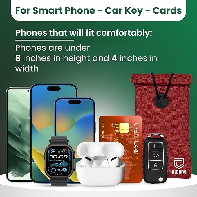 ALBARQ Premium Faraday Bag EMF Blocker Case for Cell Phone Size 8inx4in Fits All Smartphones Anti Shield Sleeve Pouch Fabric Faraday Bags Phones SmartDot 5G RF Car Key Fob Signal Data Blocking