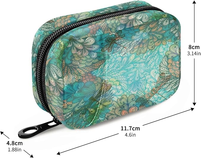 Fantasy Dragonfly Pill Box 7 Day Pill Case Travel Pill Organizer Bag with Zipper Bag Portable Weekly Case Compact Size for Vitamin Supplement Holder