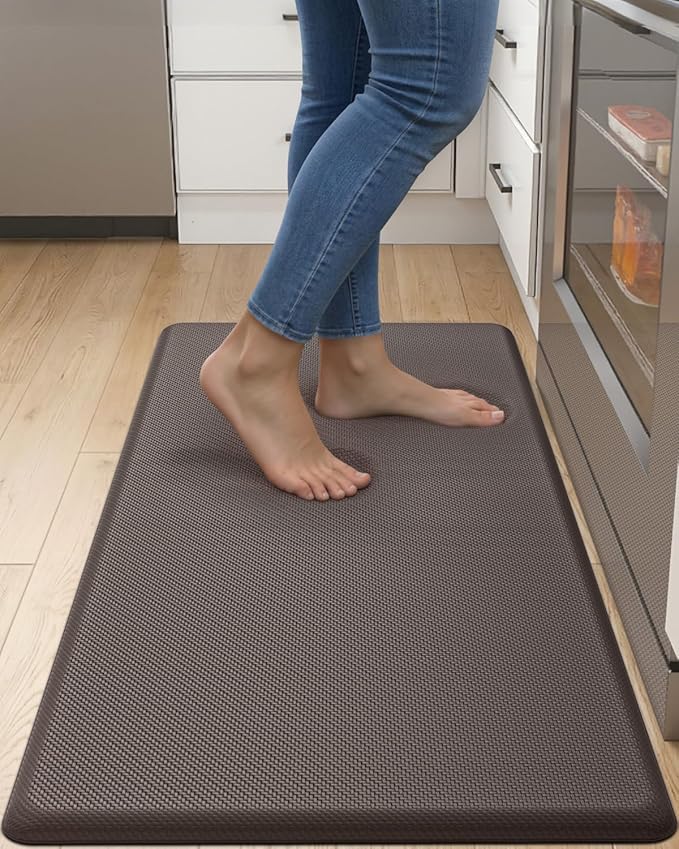 DEXI Kitchen Mat Cushioned Anti Fatigue, Extra Thick Comfort Standing Floor Mats Waterproof, Memory Foam Antifatigue Runner Rug for Desk Office, Sink, Laundry, 39x20, Brown