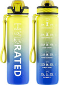 Water Bottle with Straw, 32oz Motivational Water Bottles with Time Marker to Drink, Tritan BPA Free, 1L Sports Water Bottle with Carry Strap LeakProof for Women Gym Fitness Outdoor (1 Pack)