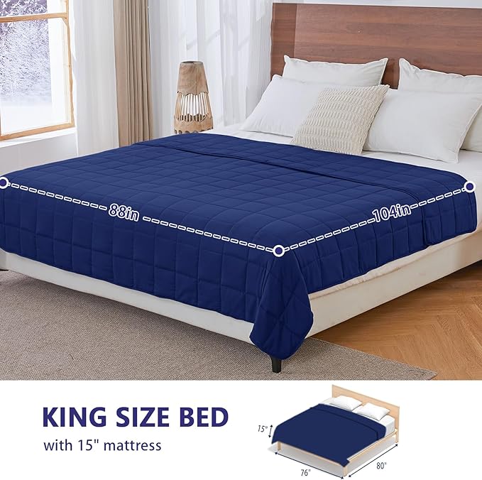 yescool Weighted Blanket for Adults (20 lbs, 88” x 104”, Blue) Cooling Heavy Blanket for Sleeping Perfect for 190-210 lbs, Queen Size Breathable Blanket with Premium Glass Bead, Machine Washable