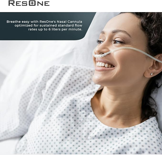ResOne 2Ft Soft Adult Oxygen Nasal Cannula 5-Pack - Curved Prongs, Crush-Resistant Tubing - Nasal Tubes, Oxygen Concentrator Supplies - Soft Curved Nose Piece, Standard Size, Standard Flow 6 LPM