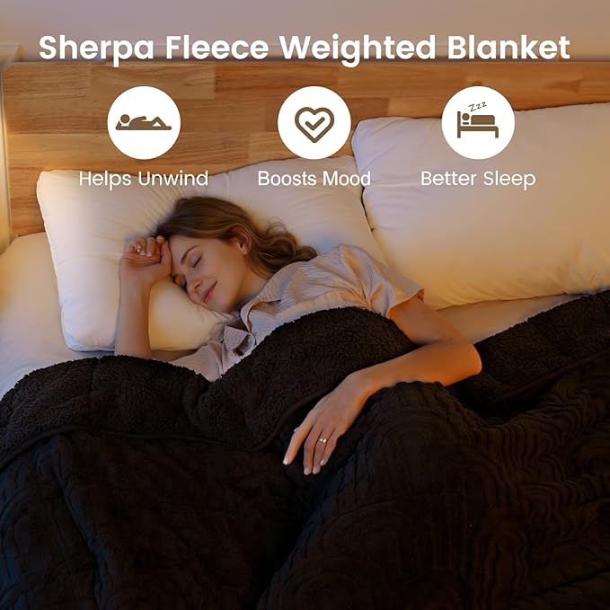 Sherpa Fleece Adult Weighted Blanket Great for Sleep, 20 lbs Dual Sided Soft Fuzzy Heavy Blankets for Couch Bed Sofa, Cozy Warm Fluffy Arched Jacquard Throw for Winter (Black, 60" x 80", 20 Pounds)