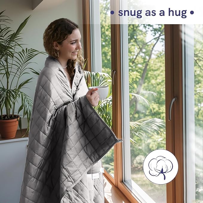 YnM 12lbs Weighted Blanket for Adults, Cotton Heavy Bed Throw Blanket with Cooling Glass Beads for All Season Use, Ideal for ~110lbs (48x72 Inches, Twin/Full, Light Grey)