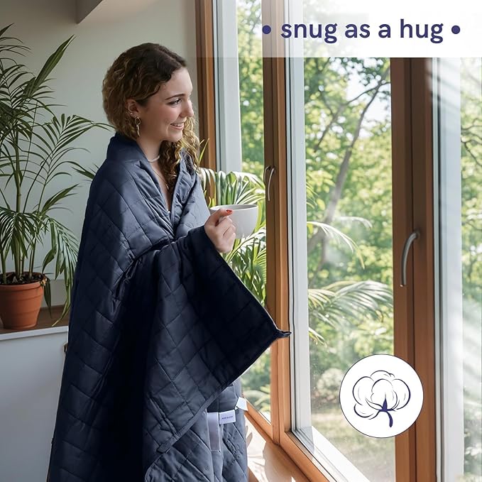 YnM 15lbs Weighted Blanket for Adults, Cotton Heavy Bed Throw Blanket with Cooling Glass Beads for All Season Use, Ideal for One Person of 140lbs (60x80 Inches, Queen Bed, Navy)