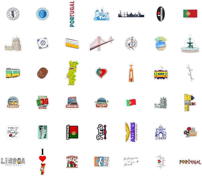 BulbaCraft Portugal Stickers for Water Bottle and Laptop - Portugal Party Supplies & Decorations, Waterproof Vinyl Decals, Portuguese Flag and Culture Stickers, Gifts for Women & Men