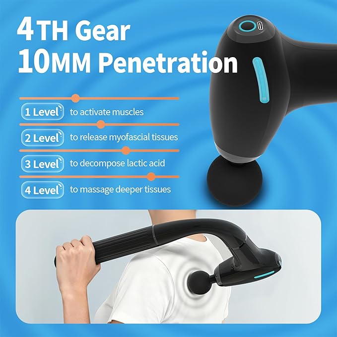 Massage Gun Deep Tissue with Extension Handle Professional Percussion 3-in-1 Detachable Back Massager for Pain Relief,Muscle Relief Massager for Shoulder Back Thigh Waist&Neck (Light Black)