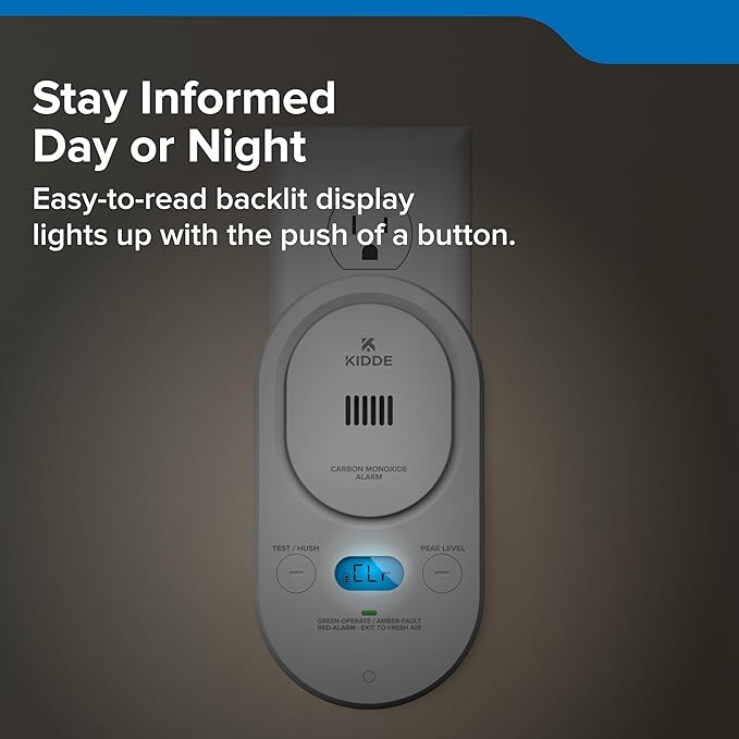 Kidde Carbon Monoxide Detector, Plug-in with AA Battery Backup, Easy-to-Read Digital Backlit Display, 85 dB Alarm, Rotating Plug, LED Status Light Indicators, 5th Edition, COPD