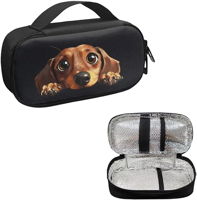 Dachshund Insulin Cooler Travel Case Insulated Diabetic Bag Portable Medication Cooler Bag for Insulin Pens and Blood Glucose Monitor Supplies, Easy to Use & Carry