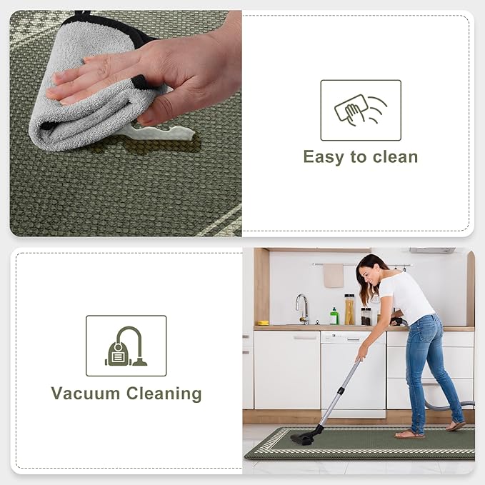 Anti Fatigue Kitchen Mats for Floor 2PCS, Non Slip Kitchen Rugs and Mats, Memory Foam Kitchen Mat, Heavy Duty Ergonomic Comfort Rugs for Kitchen Floor, Office, Sink, Green