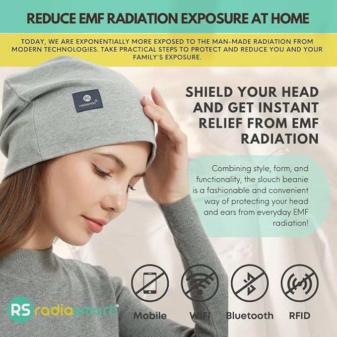 Radia Smart EMF Protection Slouch Beanie, 5G, RF Shielding, WiFi Protection, Brain Coat